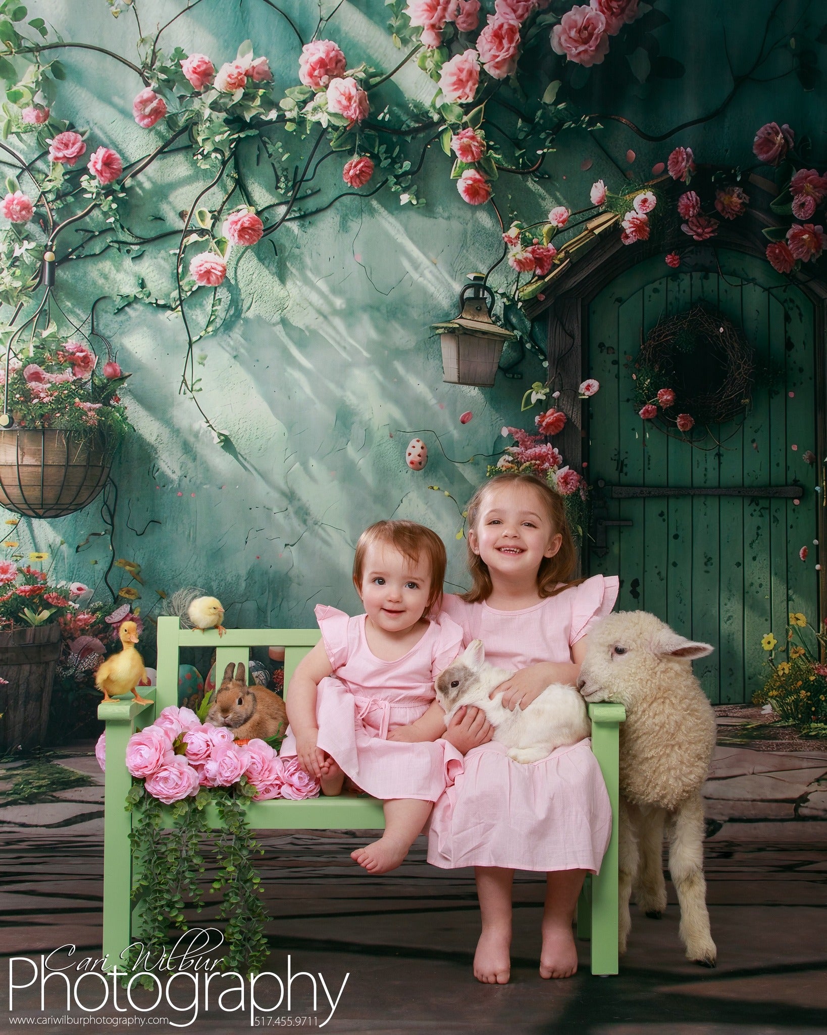 Backdrop With Flowers Green Door Wreath Backdrop BRP12-557