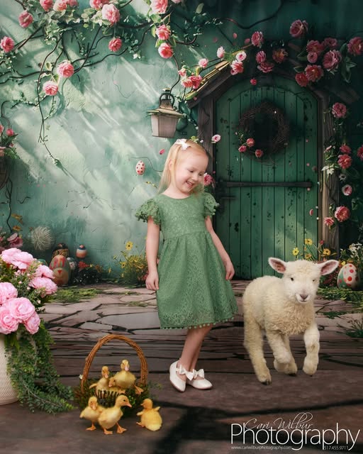 Backdrop With Flowers Green Door Wreath Backdrop BRP12-557