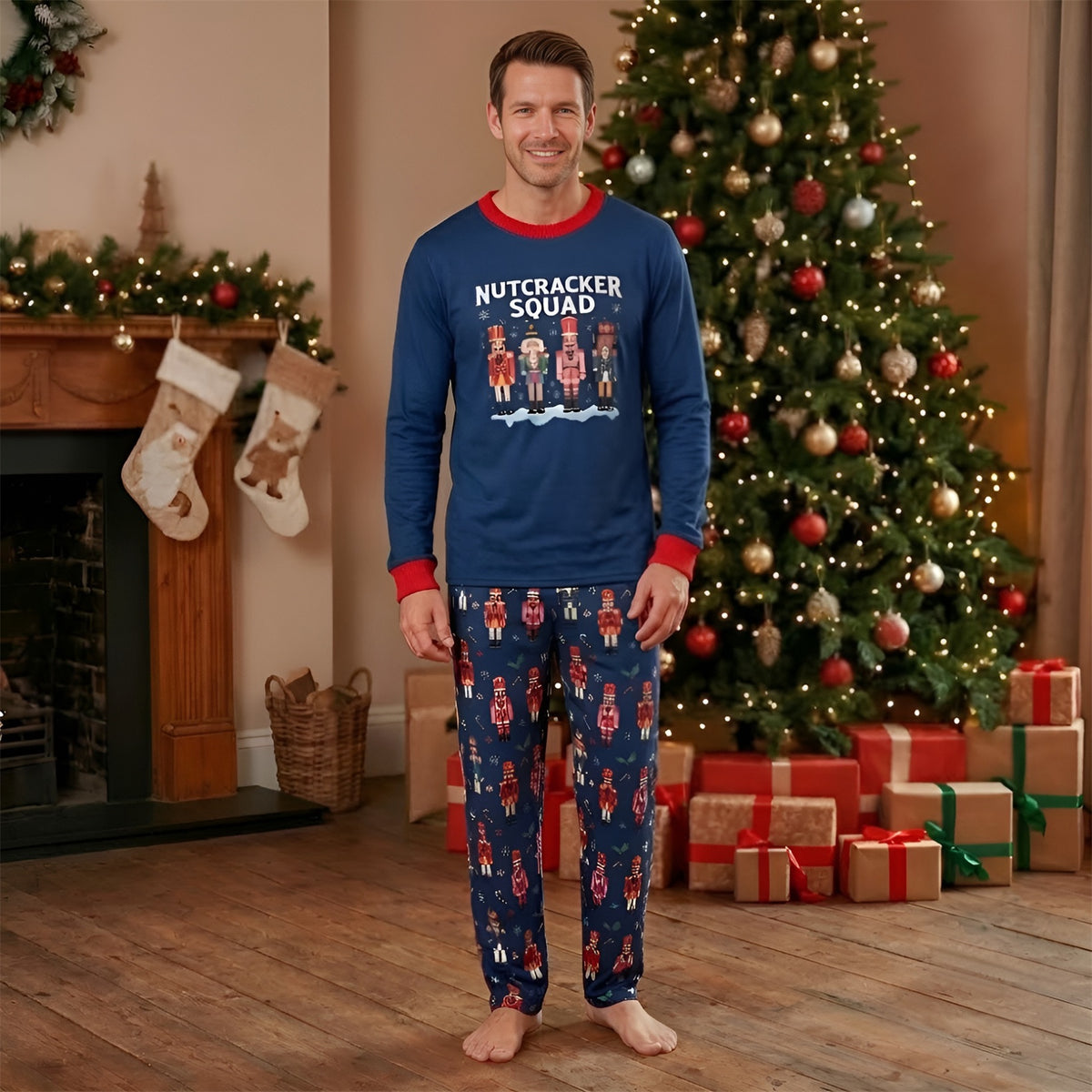 Christmas Family Pajamas Blue Nutcracker Soldier Print Matching Family Christmas Pajamas CHP-102