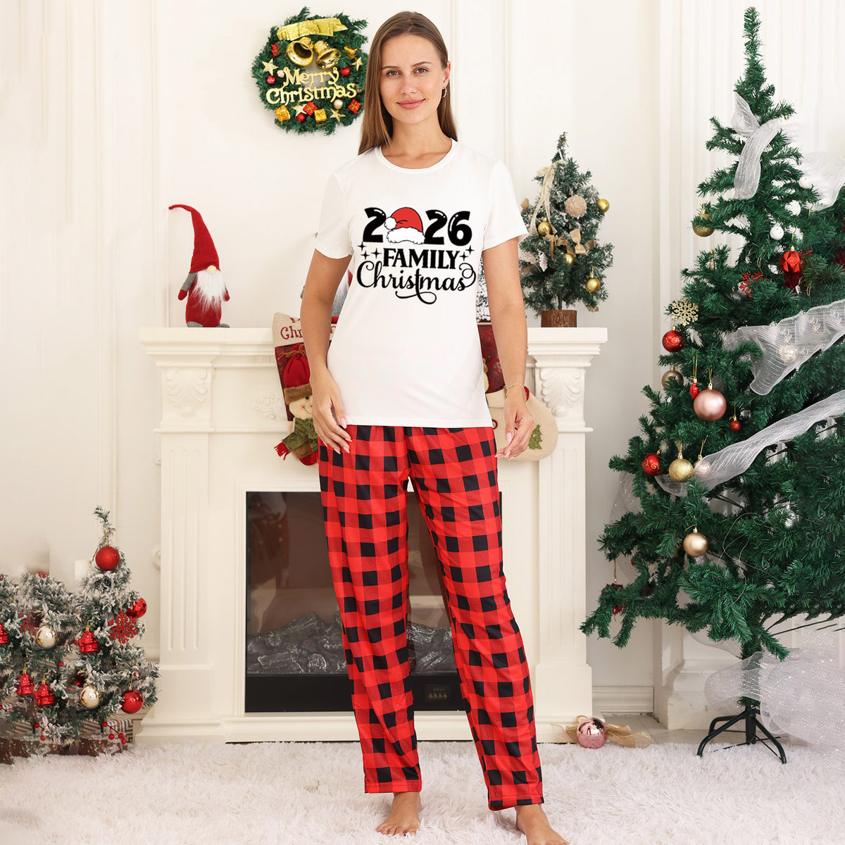 Christmas Sleepwear Santa Hat Script Lettering Family Christmas Pajamas CHP-23
