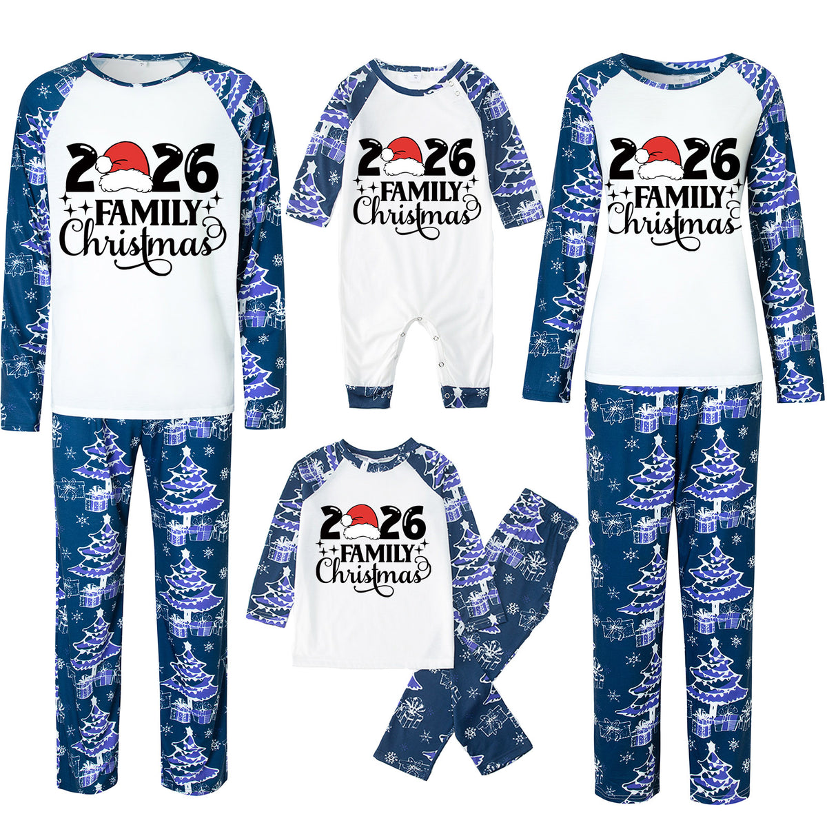 Christmas Pajamas 2026 Family Christmas Santa Hat Black Typography Matching Family Sleepwear CHP-138