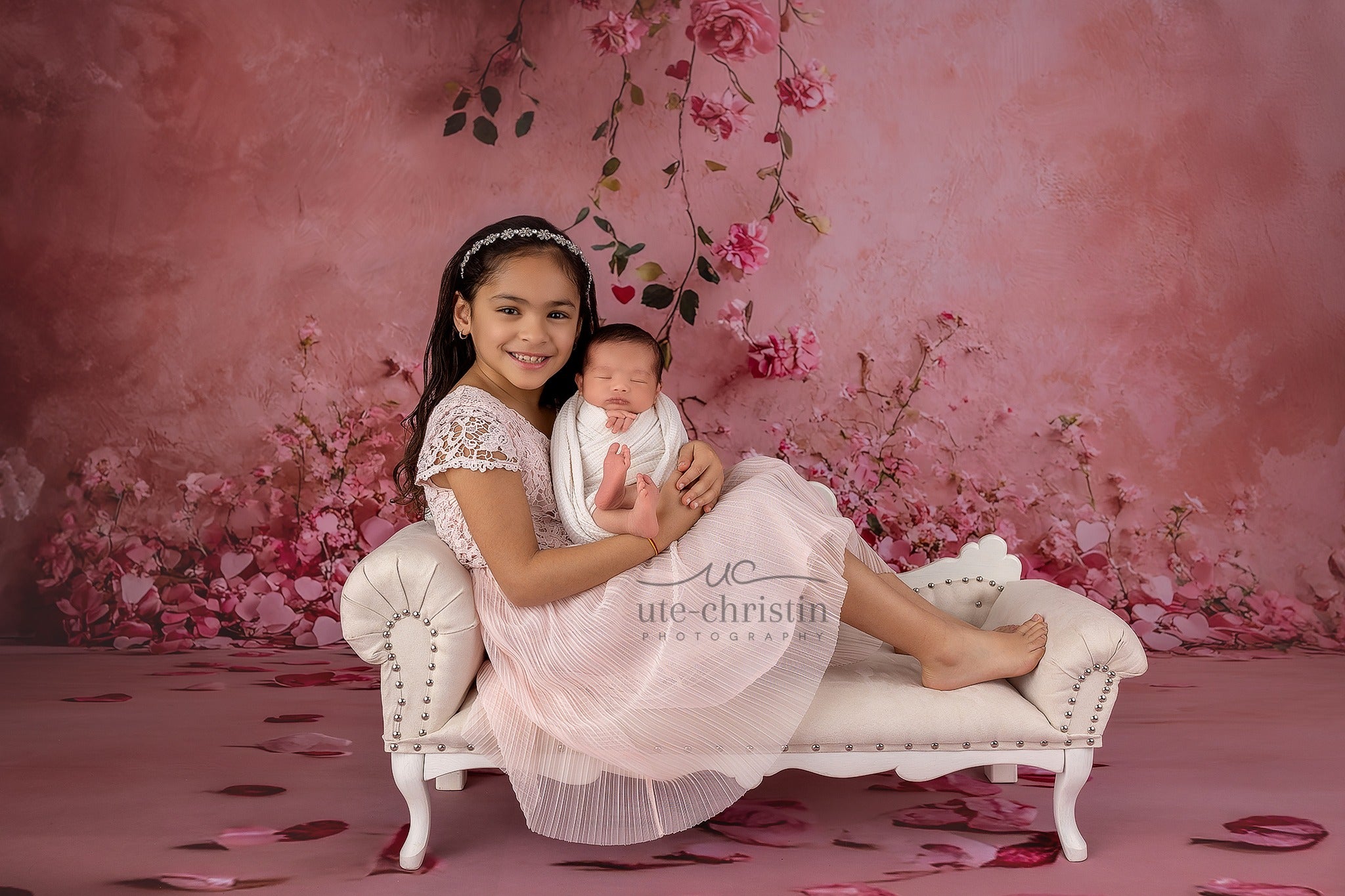 Flower Wall Backdrop Pink Rose Floral Hearts Backdrop Floral Backdrop MRR9-52