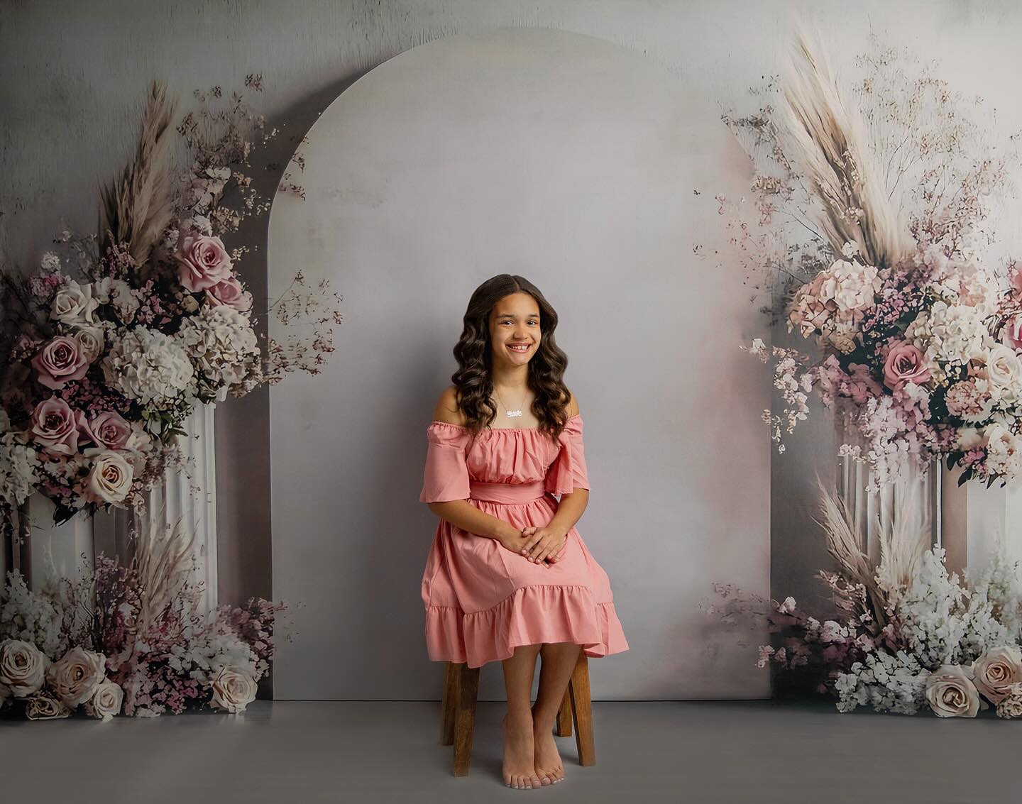 Floral Photography Backdrop Elegant Pink Floral Archway Backdrop BRP2-80