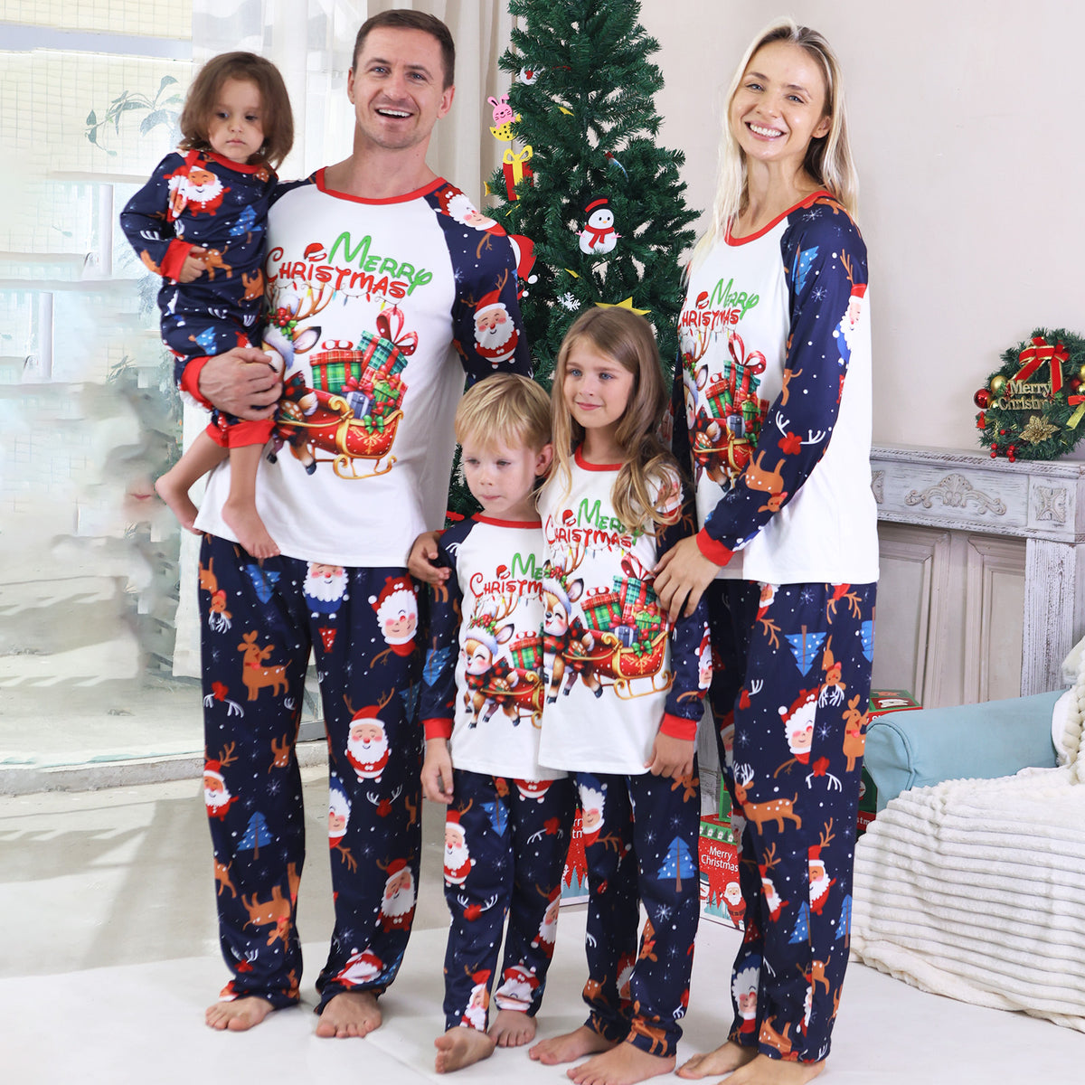 Christmas Photo Session Outfits Santa Reindeer Sleigh Gift Print Christmas Card Photo Outfits CHP-94