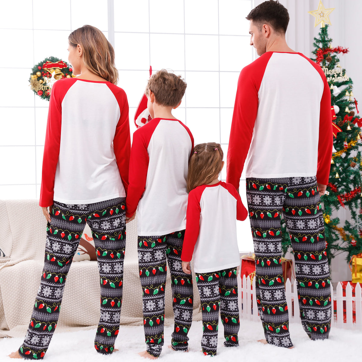 Christmas Pajamas Red Sleeve Family Christmas 2026 Plaid Letter Print Matching Family Photoshoot Sleepwear CHP-125