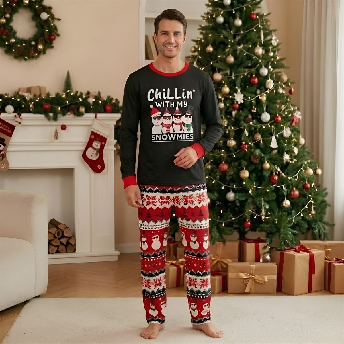 Christmas Eve Pajamas Chillin Snowman Fair Isle Family Christmas Pajamas CHP-103