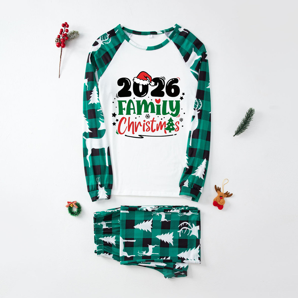 Family Christmas Pajamas Green Plaid Christmas Lounge Set CHP-4