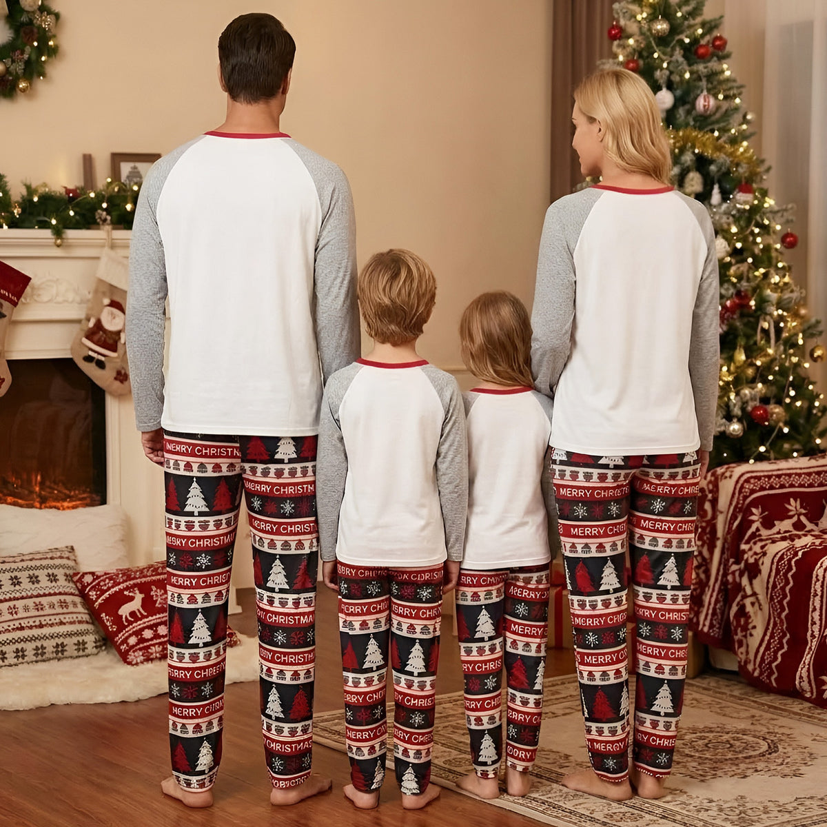 Fair Isle Christmas Pajamas Family Name Typography Christmas Photo Session Outfits CHP-60