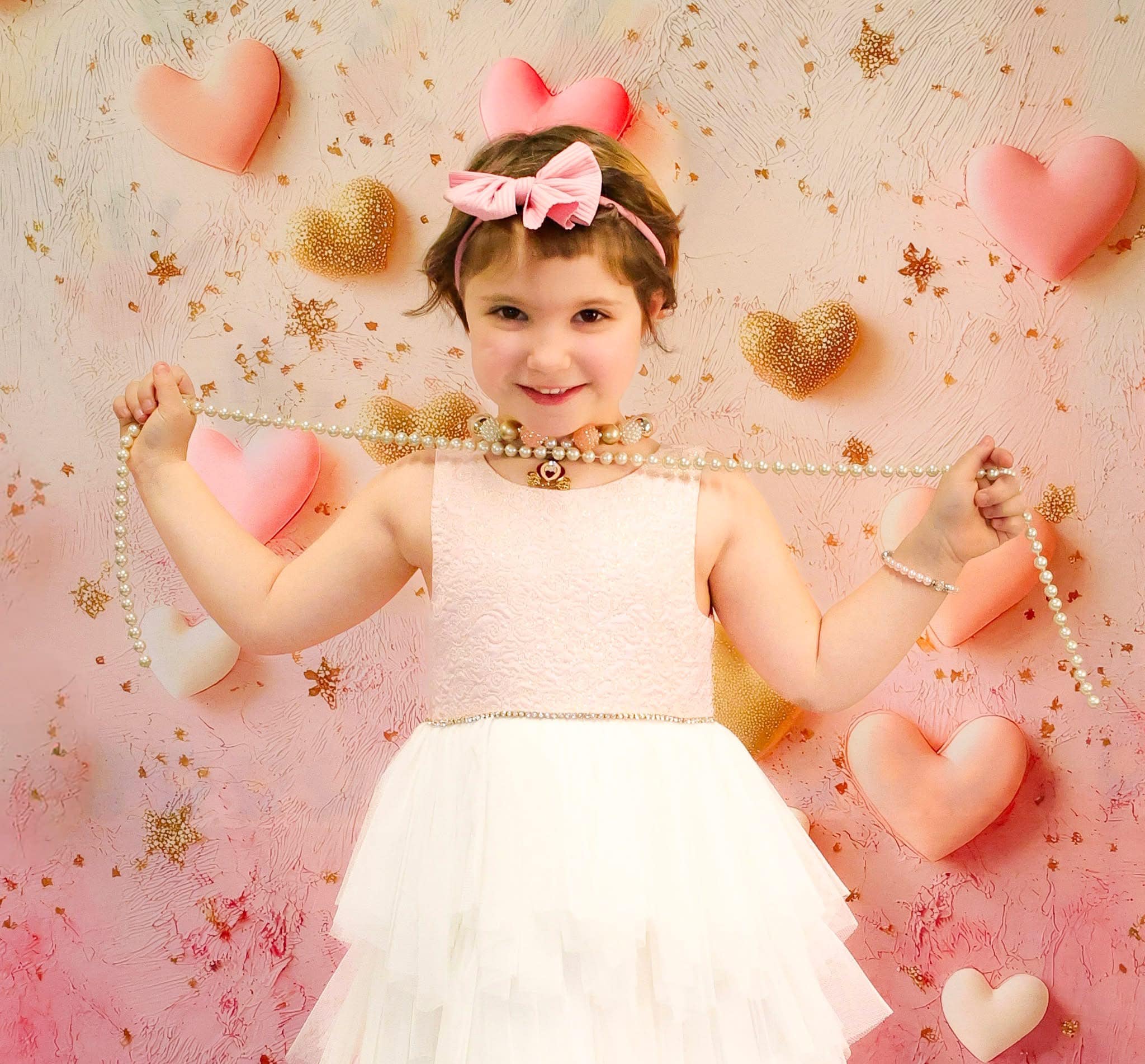 Valentine's Day Backdrop Pink Gold Floating Hearts Valentine Backdrop Ideas MRR9-78