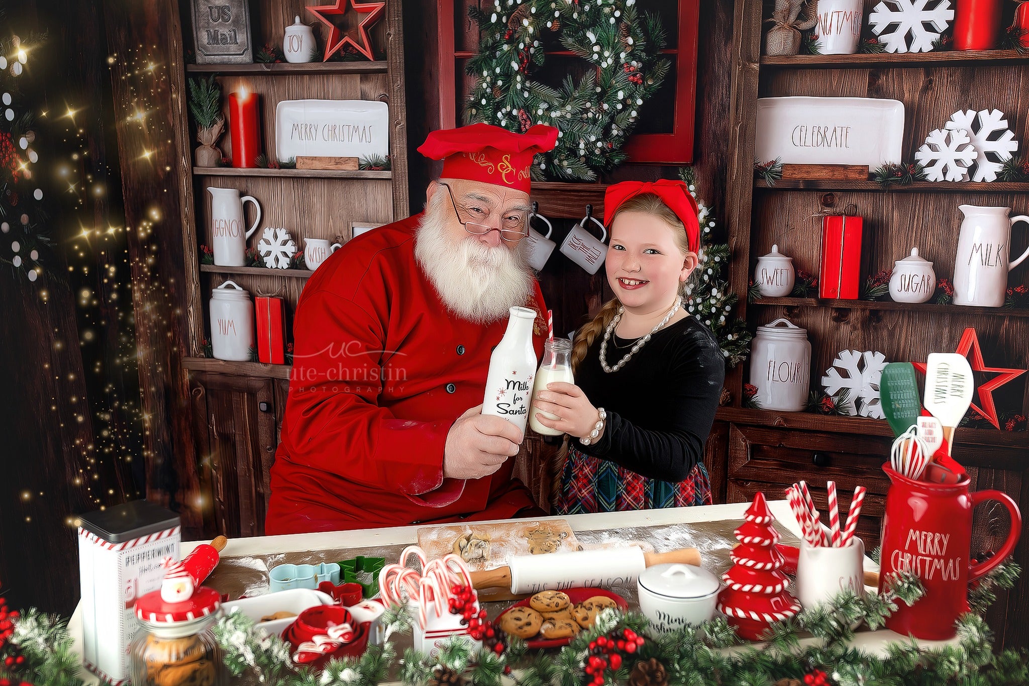 Christmas Kitchen Backdrop Rustic Shelves Festive Display Christmas Photo Backdrop MRR9-61