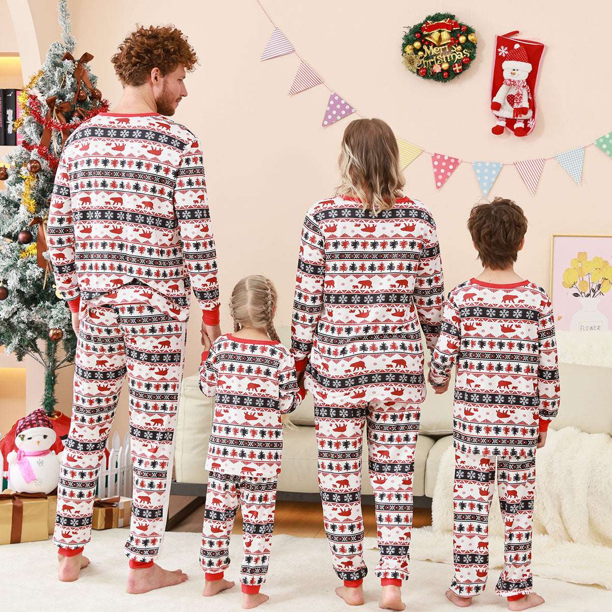 Christmas Plaid Pajamas Nordic Bear Tree Snowflake Christmas Photo Session Outfits CHP-79