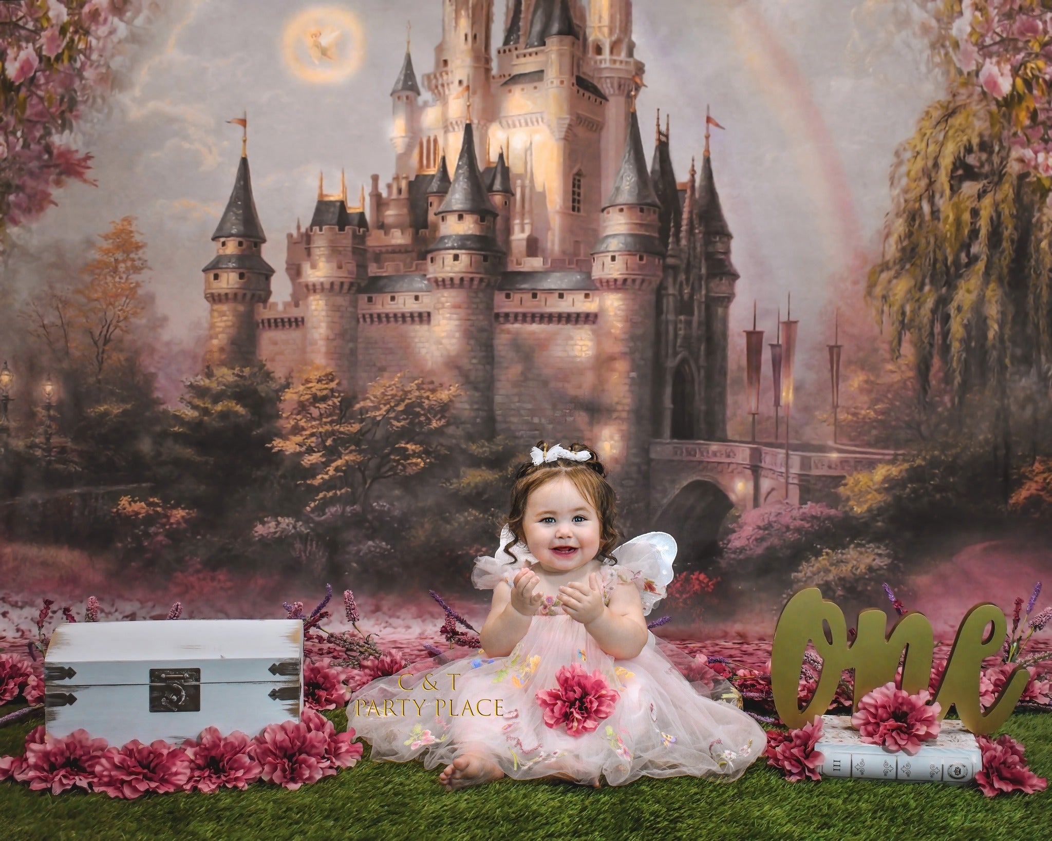 Fantastic Castle Pink Flower Backdrops for Photography S-2711