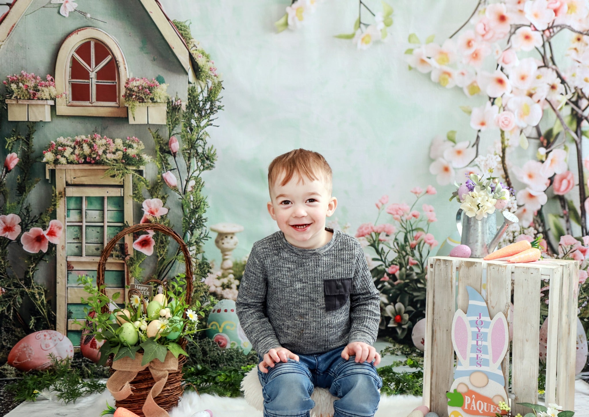 Easter Backdrops Photography Floral Cottage Egg Display Backdrop BRP12-401