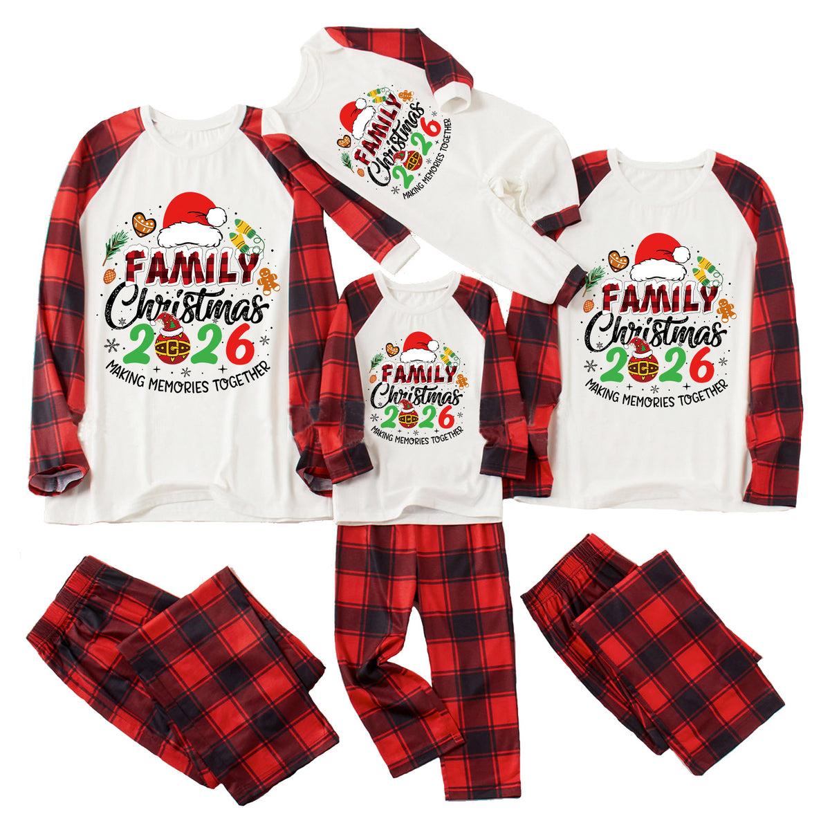 Red Plaid Christmas Pajamas Santa Gingerbread Graphic Family Christmas PJs CHP-42