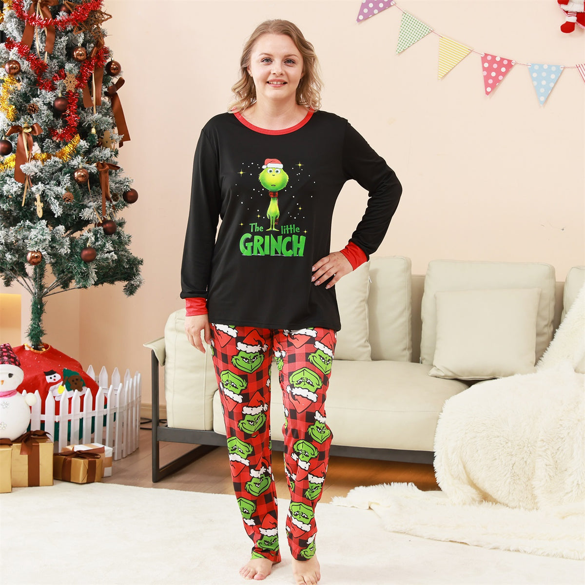 Christmas Lounge Set Grinch Character Print Matching Christmas Pajamas for Photos CHP-78