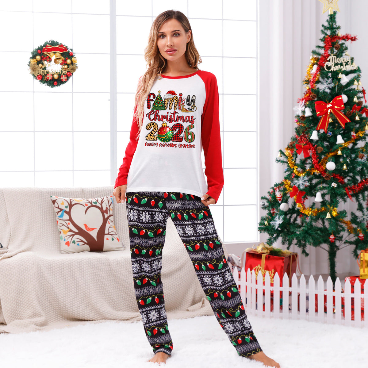 Christmas Pajamas Family Christmas 2026 Plaid Leopard Letter Print Matching Family Sleepwear CHP-134
