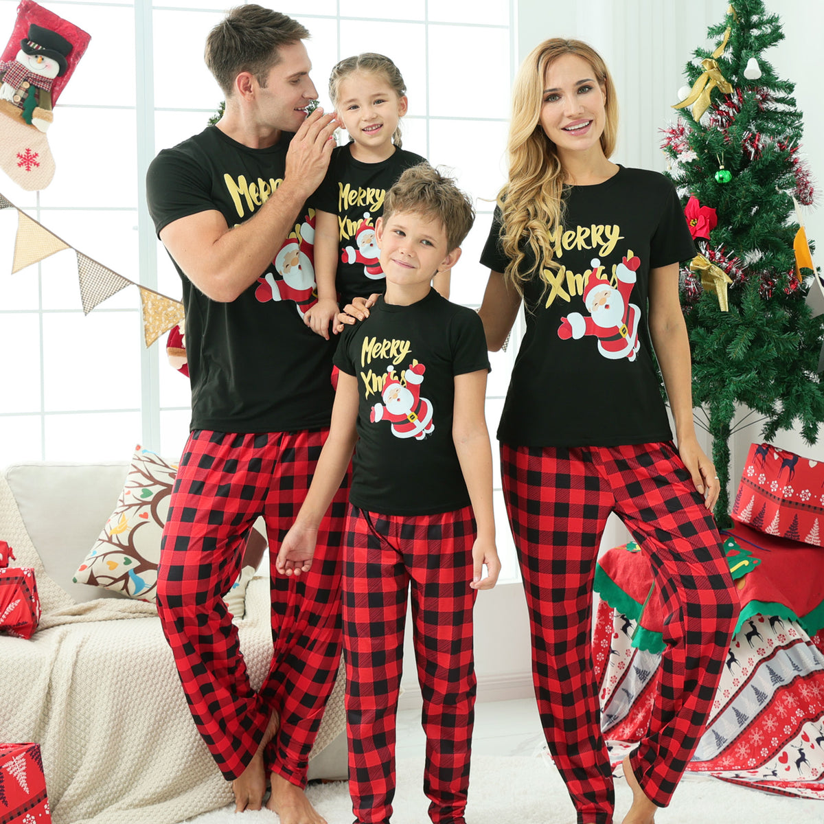 Matching Family Christmas Pajamas Merry Santa Buffalo Plaid Print Christmas Family Pajamas CHP-85