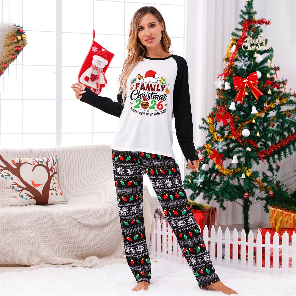 Christmas Pajamas Santa Hat Gingerbread Ornament Print Matching Family Christmas Photoshoot Outfit Christmas Sleepwear CHP-115