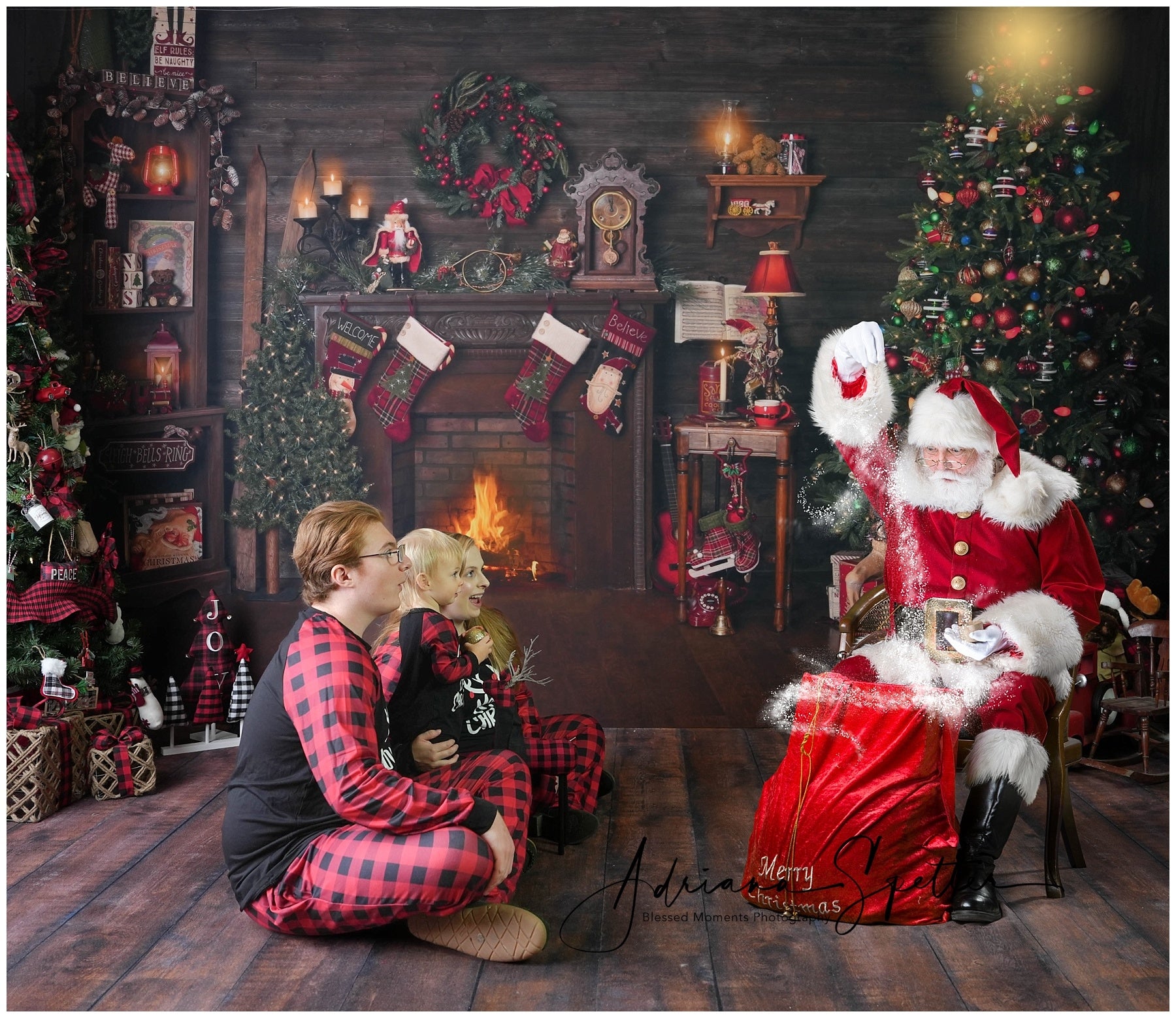 Christmas Backdrop Wood House Fireplace Stockings Christmas Photo Backdrop MRR10-52