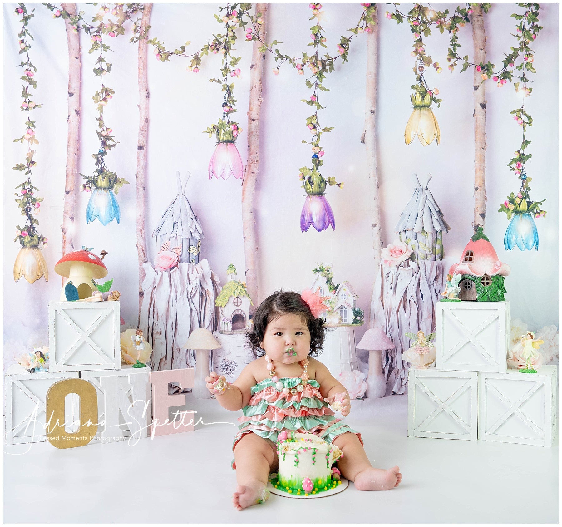 Kids Photo Backdrop Fairy Tale Cottage Flowers Newborn Backdrop MRR10-