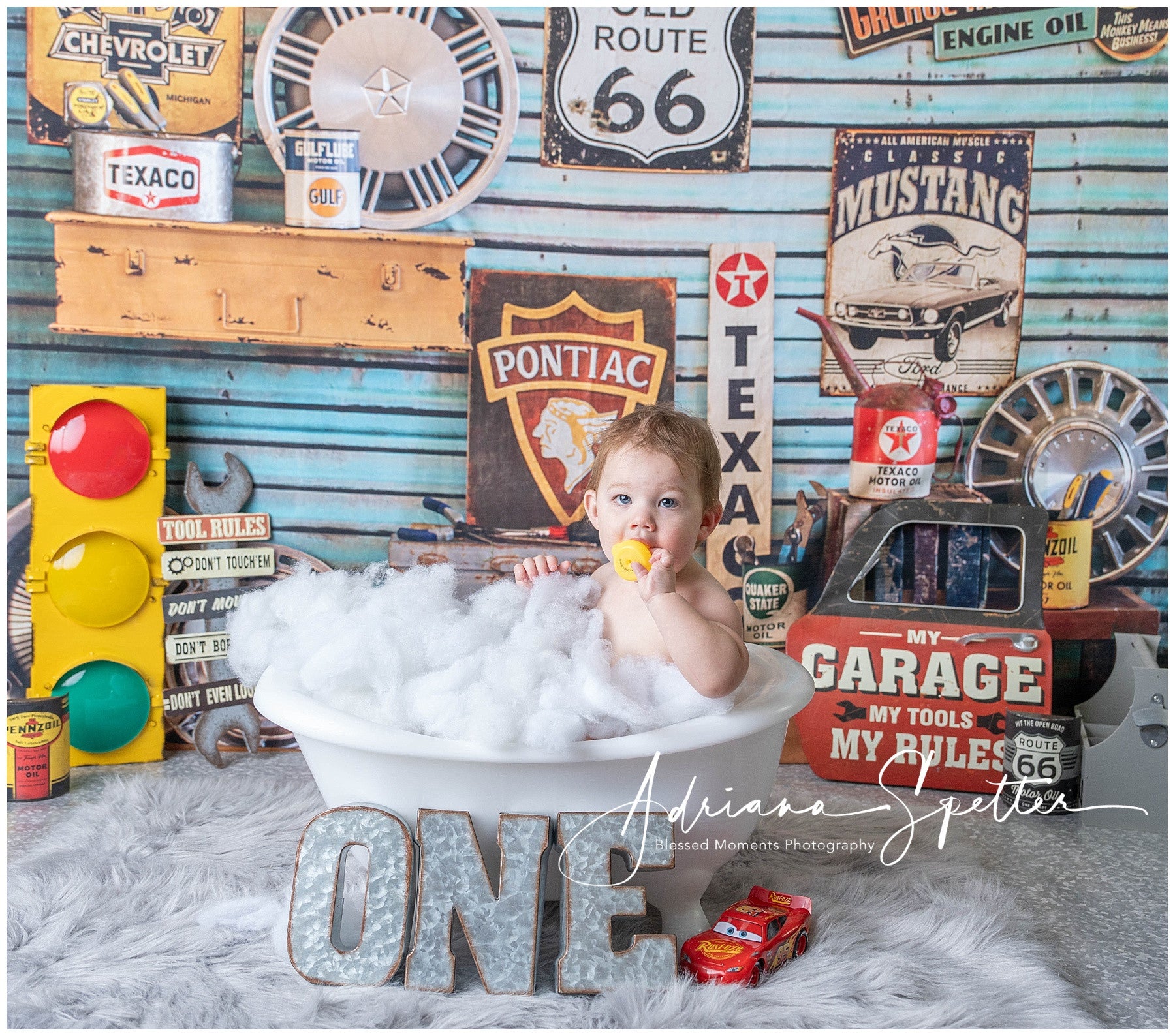 Newborn Photo Backdrop Vintage Garage Route Signs Kids Backdrop MRR9-127