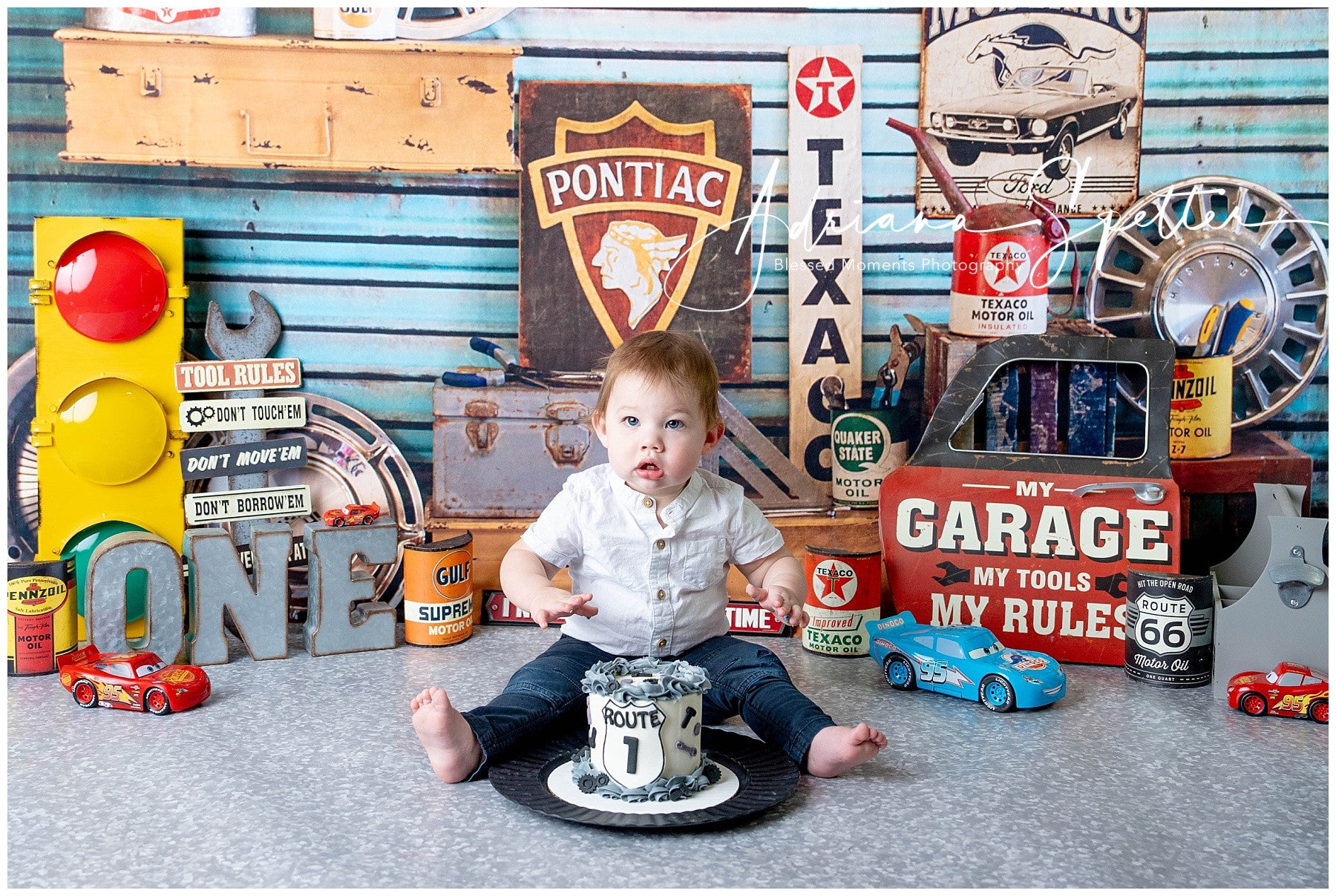 Newborn Photo Backdrop Vintage Garage Route Signs Kids Backdrop MRR9-127