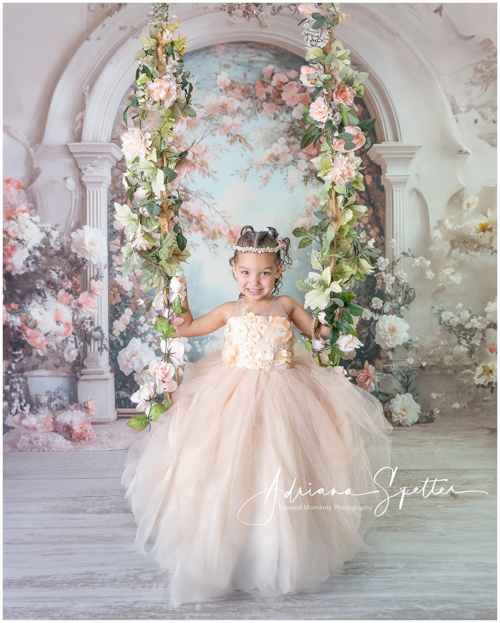 Vintage Wall Backdrop Pastel Floral Archway Lake Antique Backdrop MRR9-107