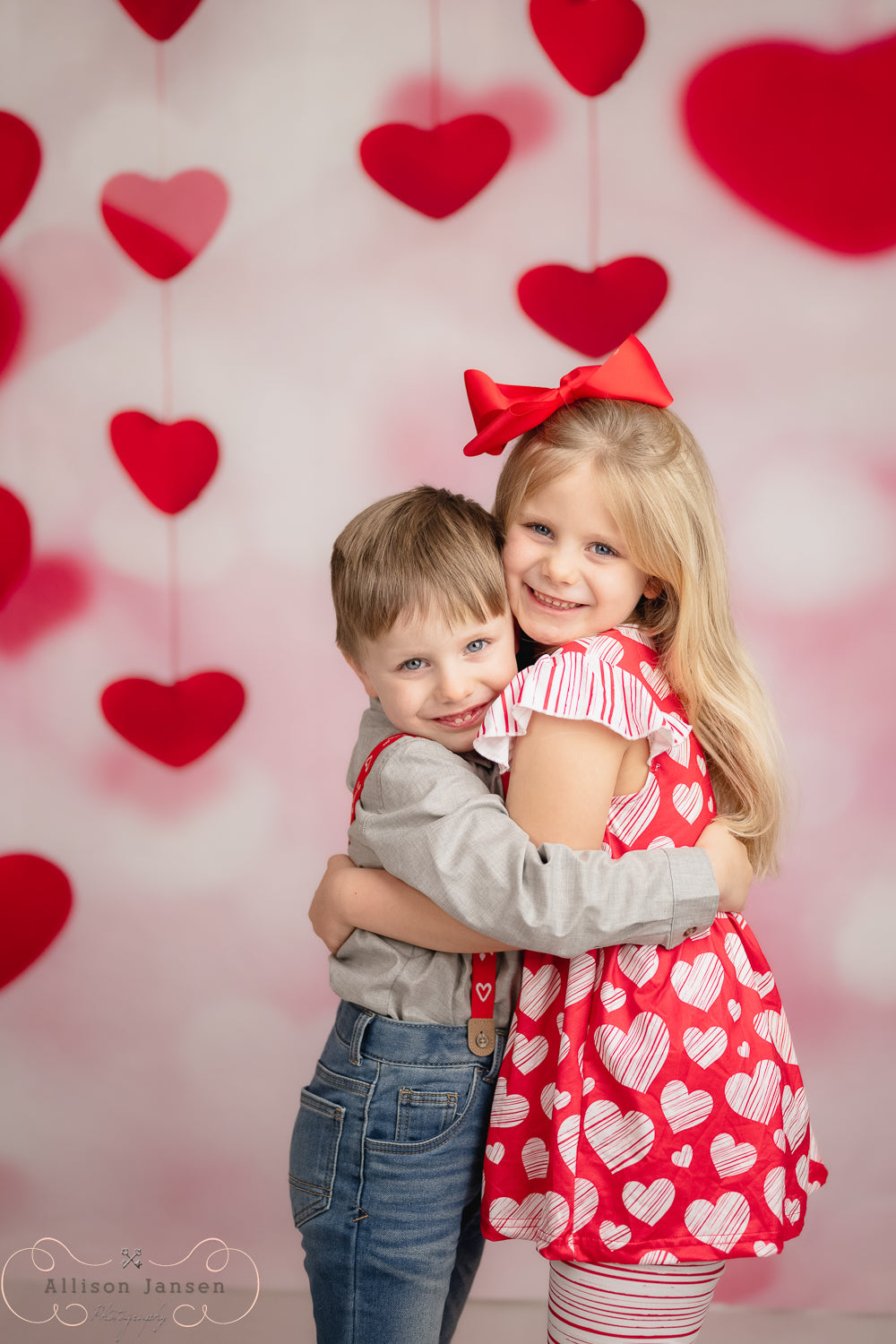 Valentine Backdrop Floating Red Hearts Bokeh Strings Valentine's Day Backdrop MRR9-96
