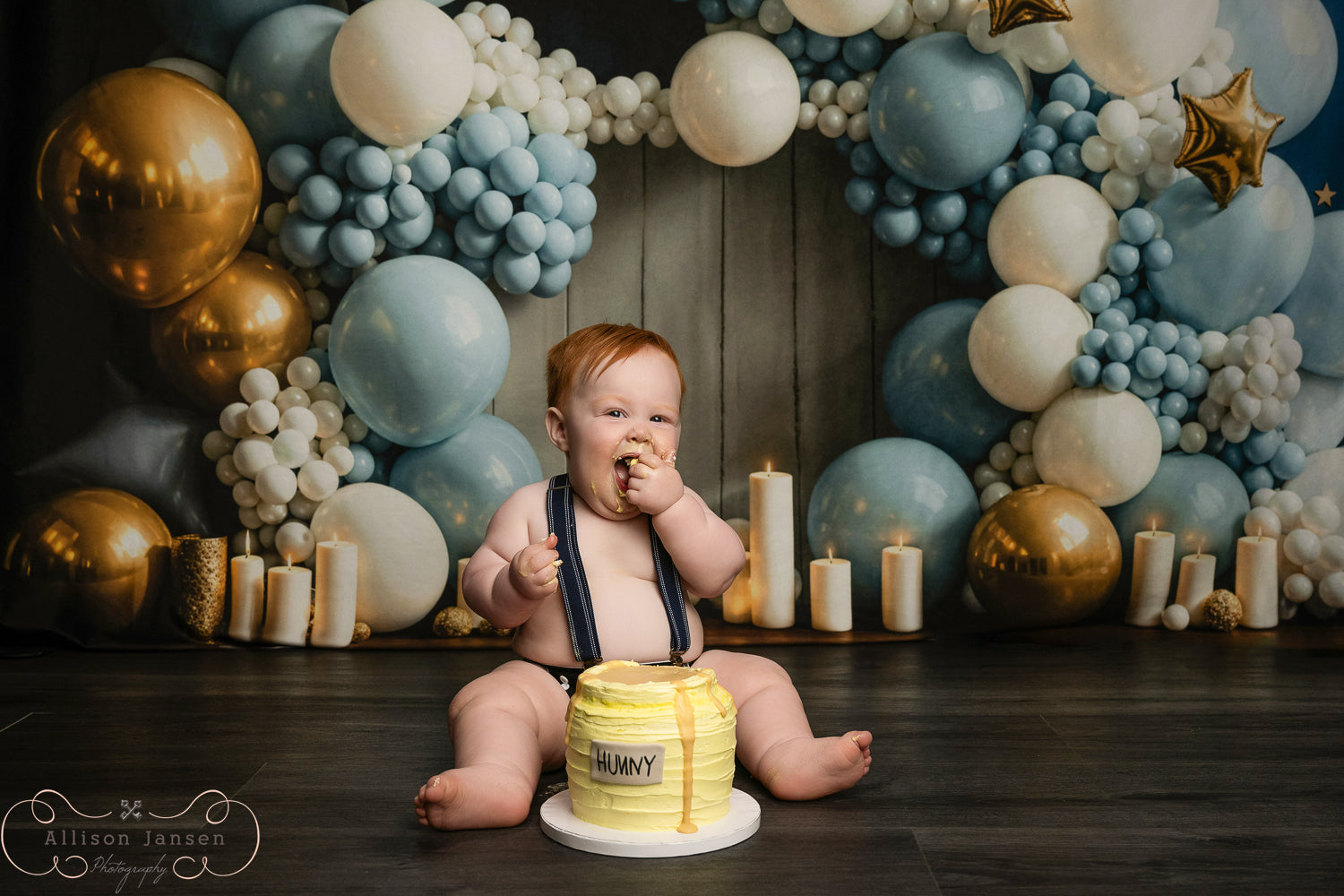 Cake Smash Backdrop Blue Gold Star Balloon Arch Birthday Backdrop MRR9-90