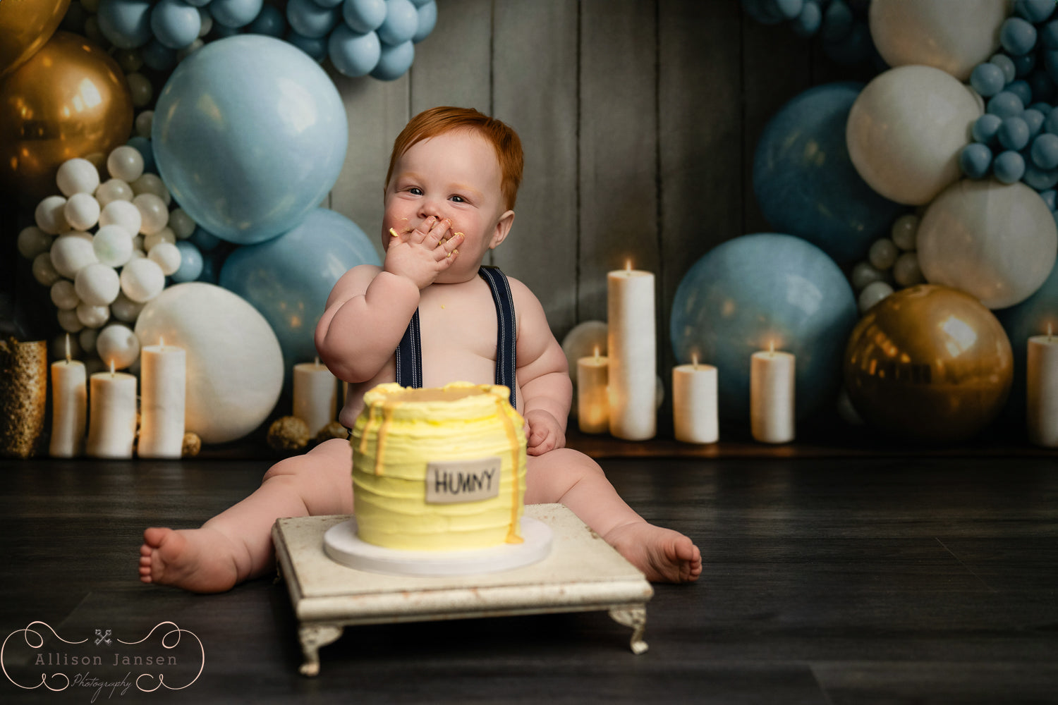 Cake Smash Backdrop Blue Gold Star Balloon Arch Birthday Backdrop MRR9-90