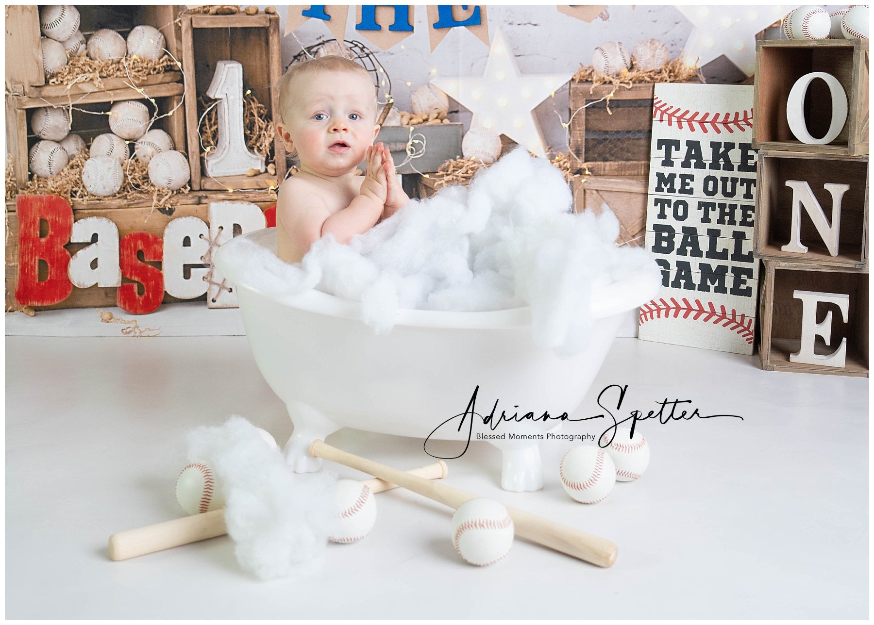 1st Birthday Backdrop Baseball Rookie Celebration Cake Smash Backdrop MRR9-117