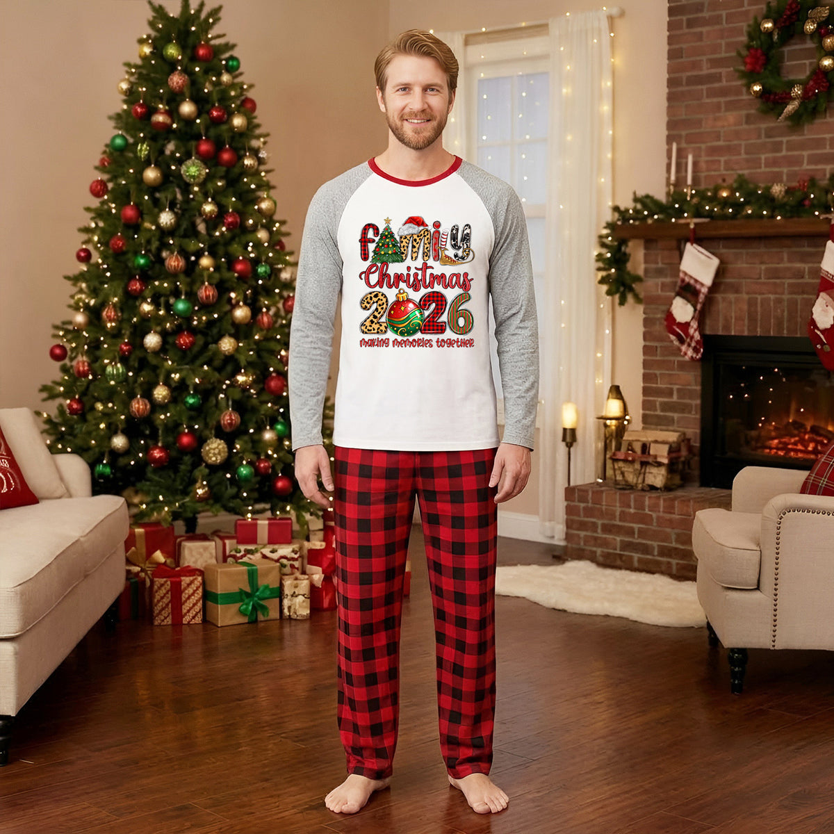 Christmas Pajamas Colorful Ornament Letter Print Matching Family Photo Outfit Christmas Sleepwear CHP-112