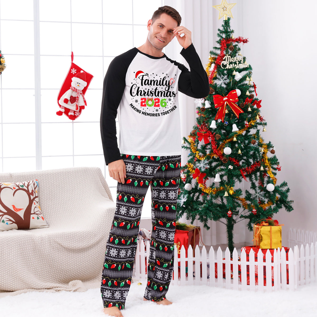 Christmas Pajamas Family Christmas 2026 Candy Cane Letter Print Matching Family Photoshoot Sleepwear CHP-124