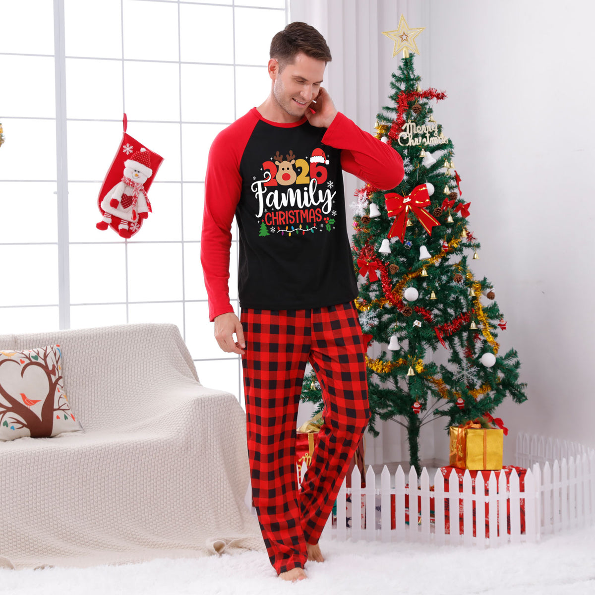 Reindeer Christmas Pajamas Reindeer Family Festive Typography Christmas Sleepwear CHP-47