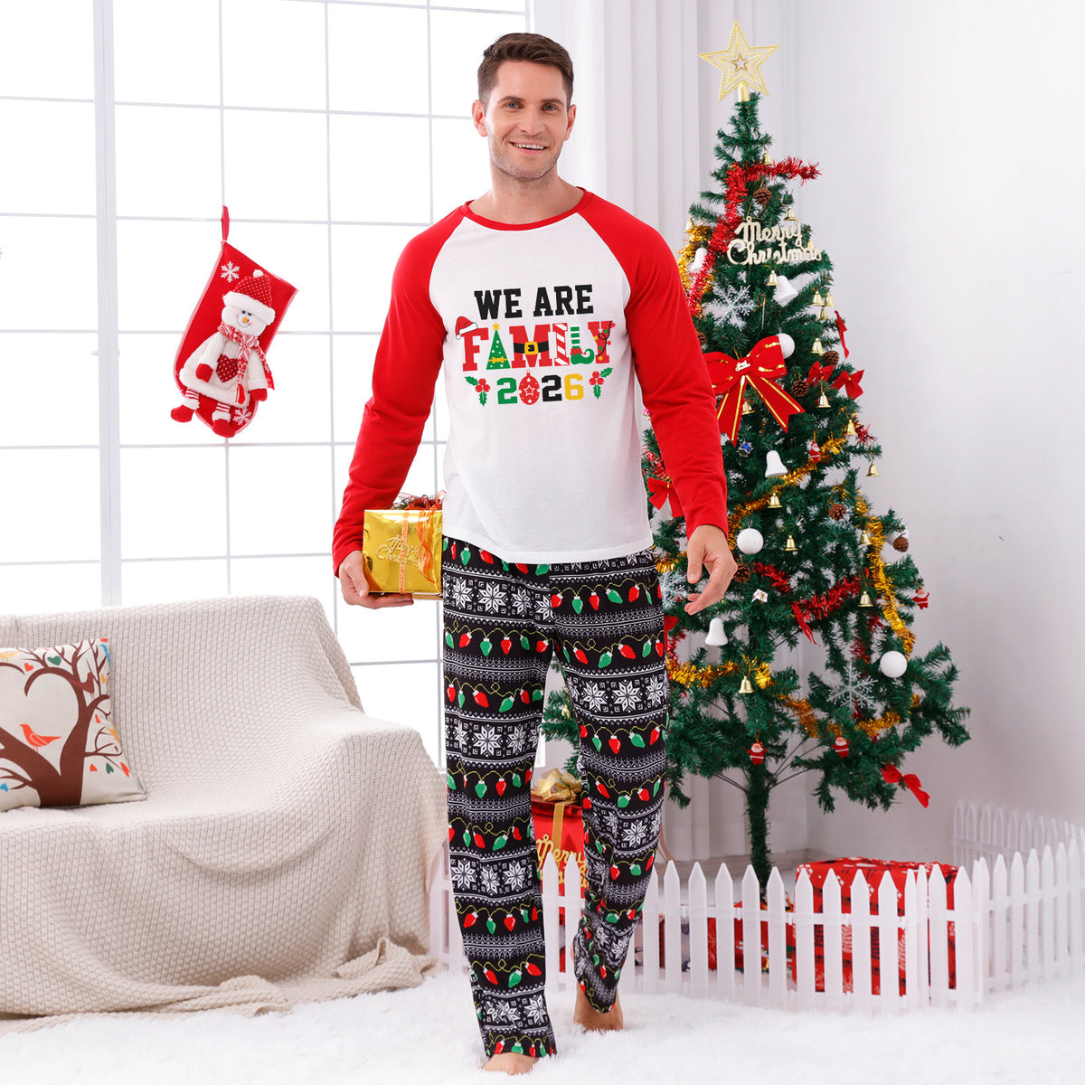 Christmas Pajamas We Are Family 2026 Festive Lettering Santa Hat Matching Family Sleepwear CHP-132