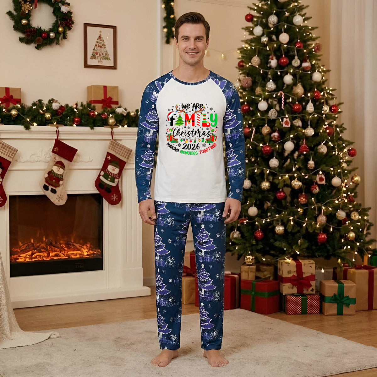 Christmas Pajamas We Are Family 2026 Candy Cane Gift Christmas Light Print Matching Family Sleepwear CHP-143