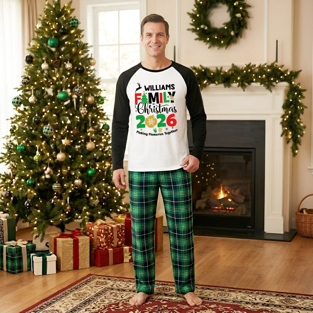 Christmas Plaid Pajamas Family Year Typography Christmas Pajamas for Family Photos CHP-69