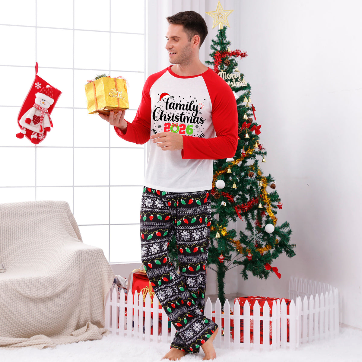 Christmas Pajamas Family Christmas 2026 Wreath Candy Cane Santa Hat Matching Family Sleepwear CHP-135