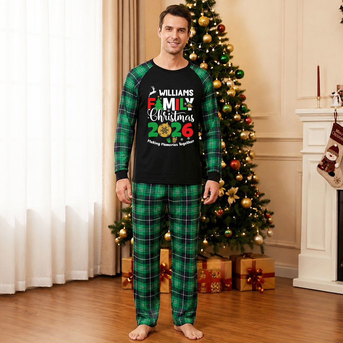 Christmas Lounge Set Green Plaid Matching Set Christmas Pajamas CHP-15
