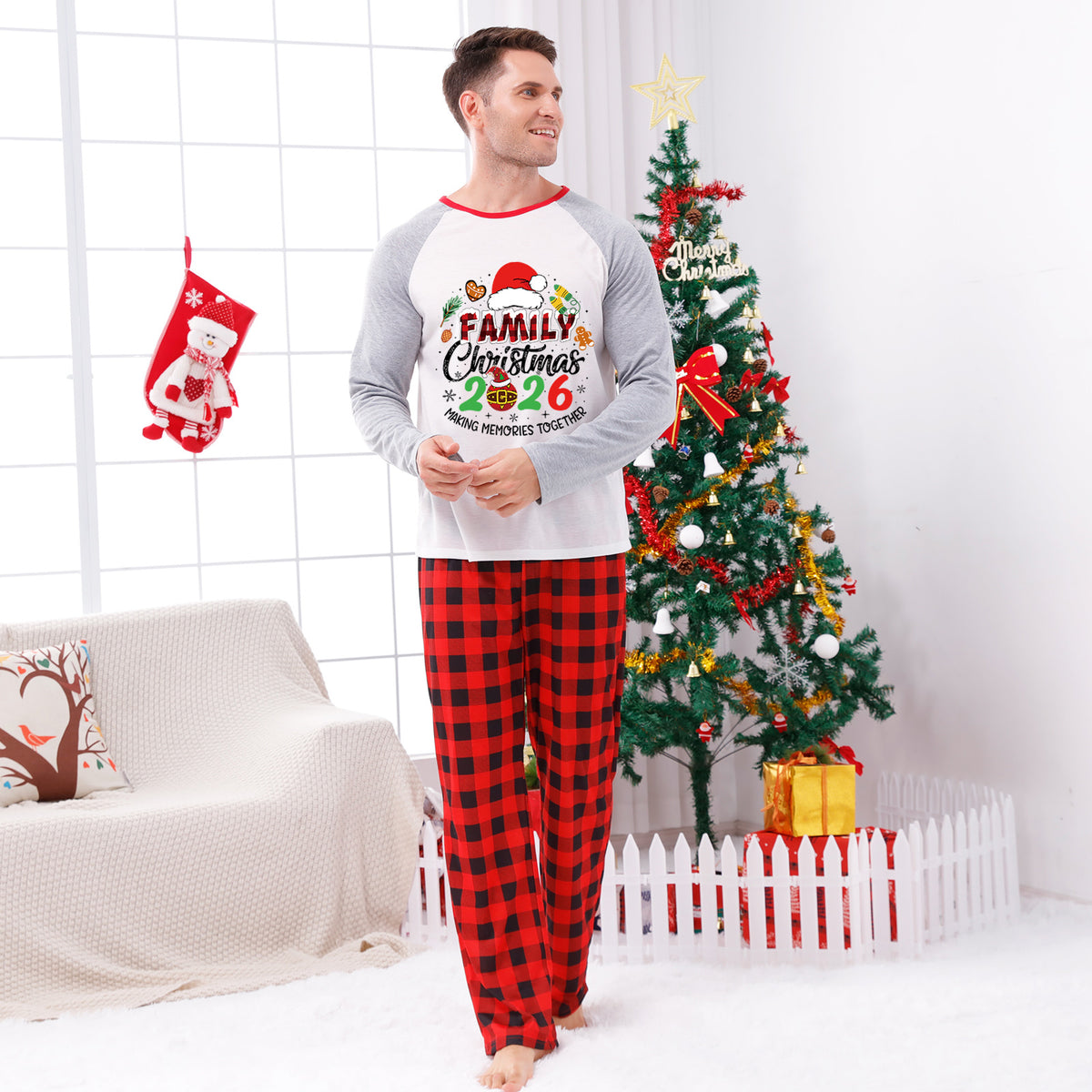 Christmas Pajamas Santa Hat Gingerbread Print Matching Family Christmas Photoshoot Outfit Christmas Sleepwear CHP-107