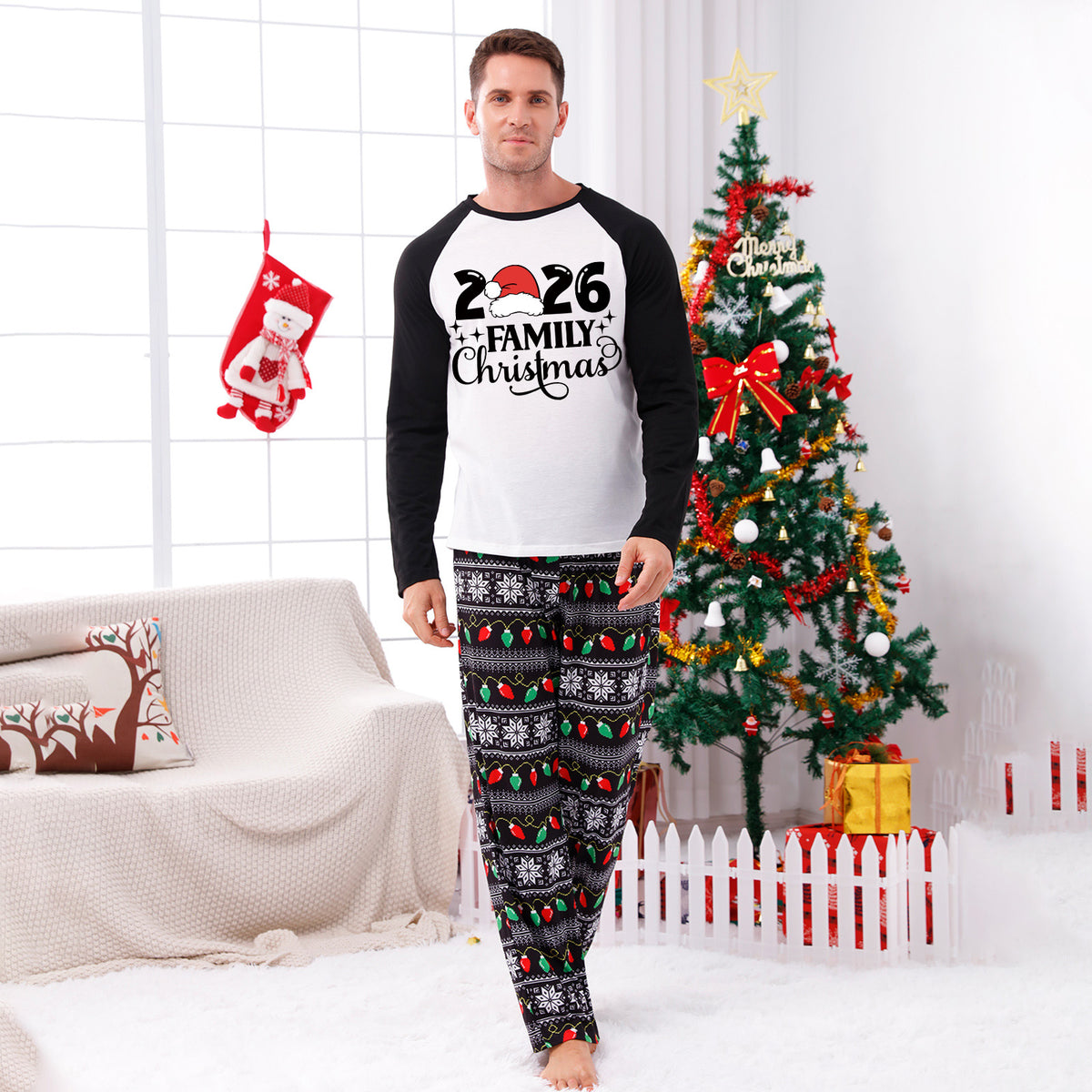 Christmas Pajamas 2026 Family Christmas Santa Hat Black Lettering Matching Family Photo Outfit Christmas Sleepwear CHP-116