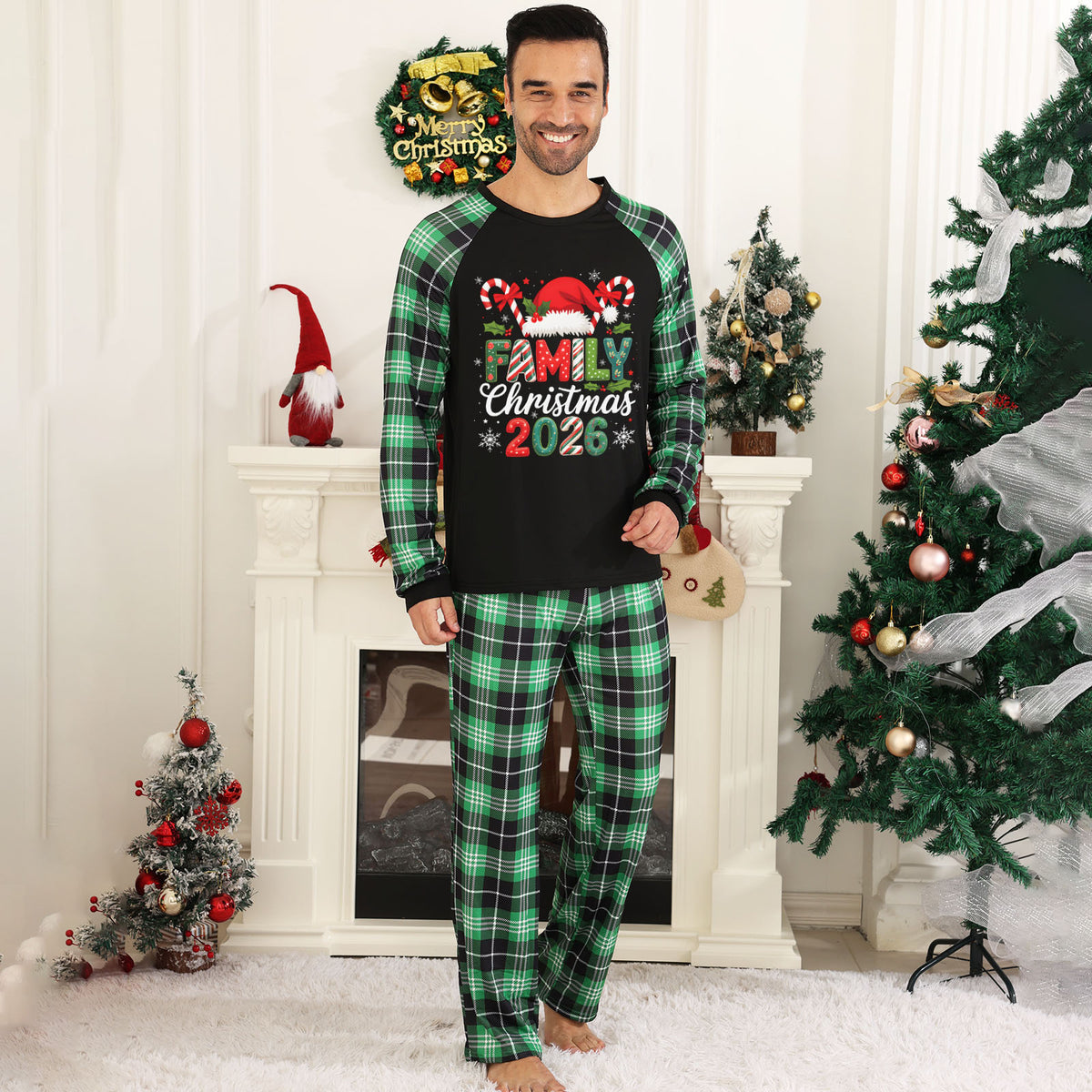 Christmas PJs Candy Cane Santa Print Cozy Christmas Pajamas CHP-20