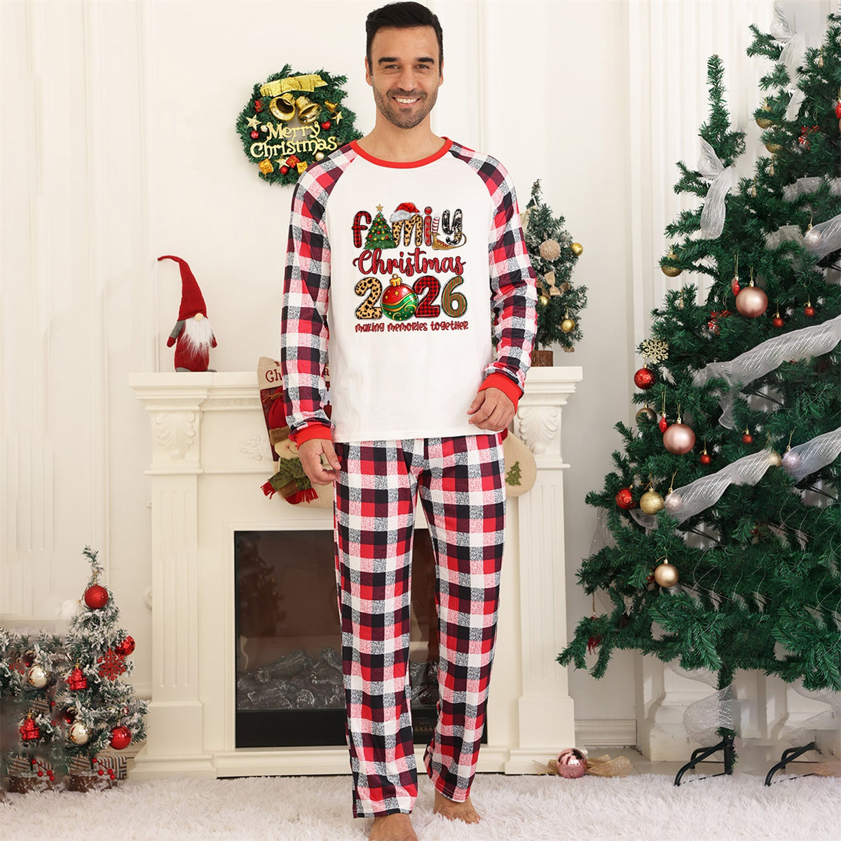 Christmas Long Sleeve Pajamas Plaid Tree Family Print Christmas Pajama Set CHP-77