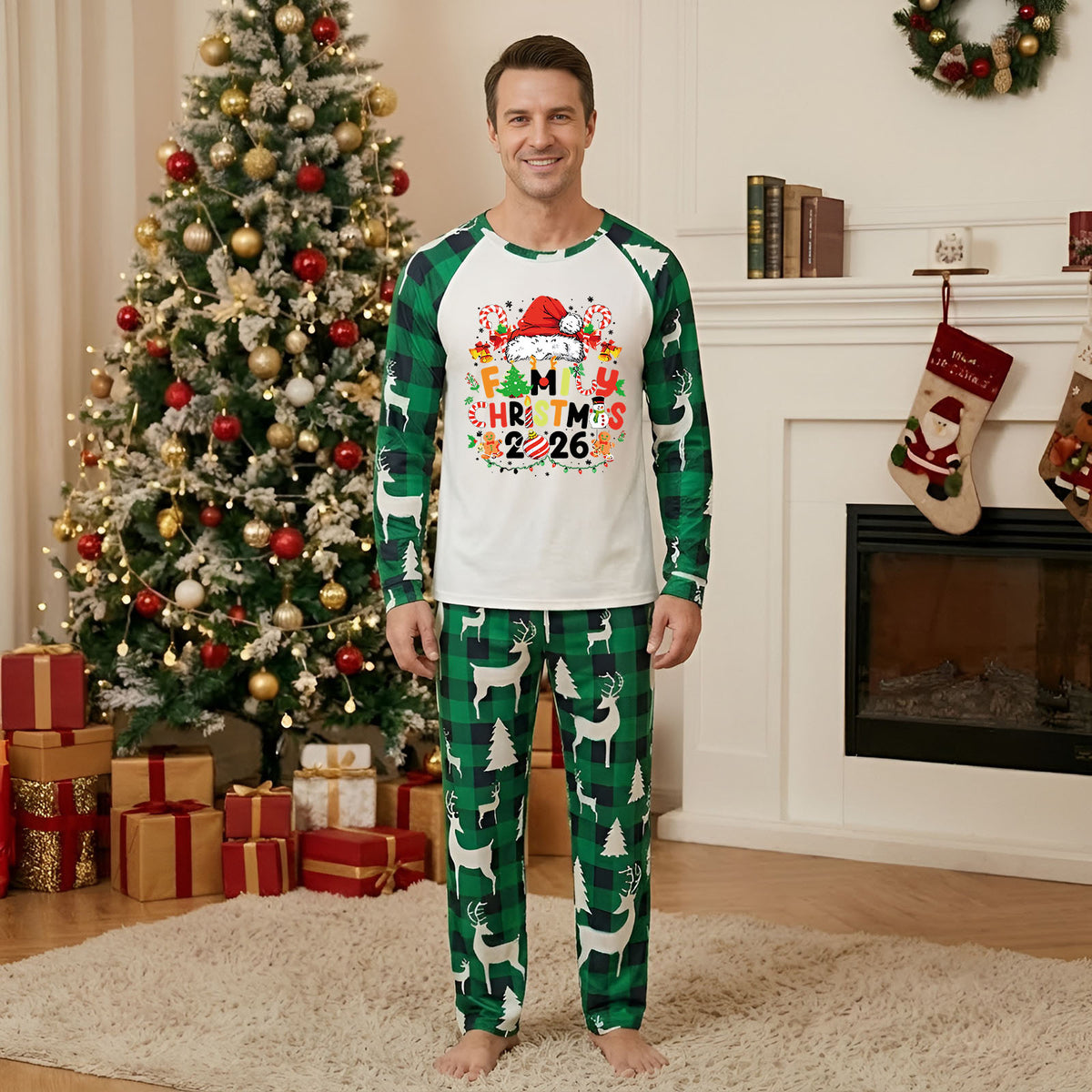 Christmas Family Pajamas Hat Candy Cane Print Santa Christmas Pajamas CHP-8