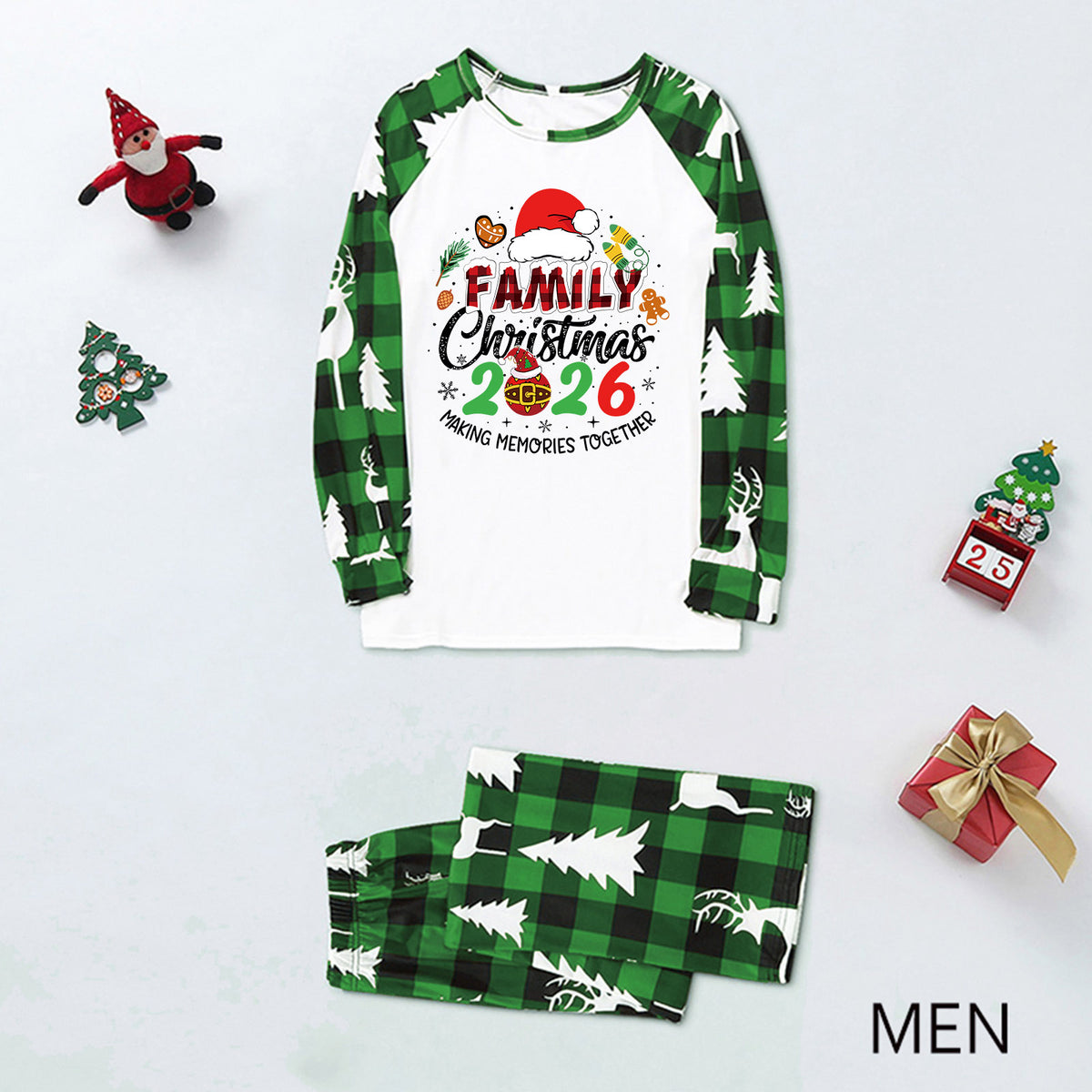 Christmas Pajama Set Santa Gingerbread Print Christmas Nightwear CHP-2