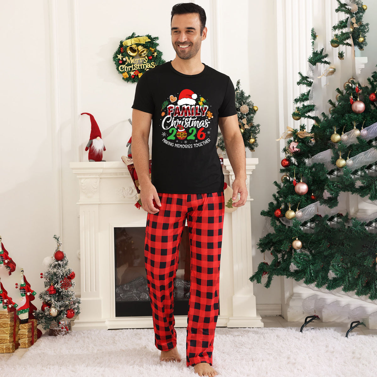 Gingerbread Christmas Pajamas Santa Hat Ornaments Dad and Kids Christmas Pajamas CHP-30