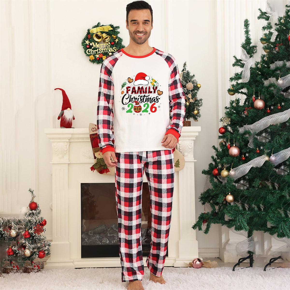 Holiday Pajamas Santa Hat Colorful Typography Family Christmas Pajamas CHP-75