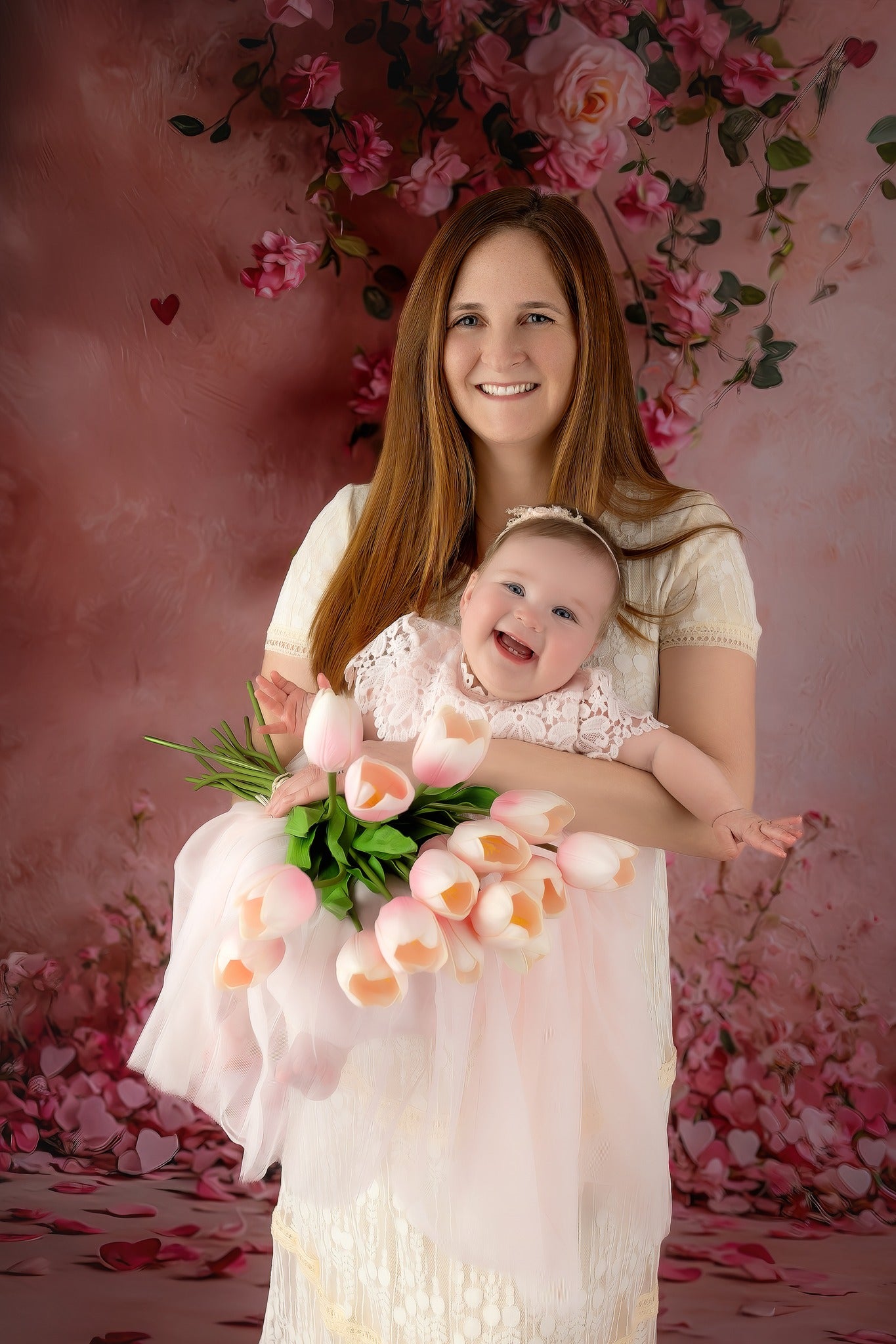 Flower Wall Backdrop Pink Rose Floral Hearts Backdrop Floral Backdrop MRR9-52