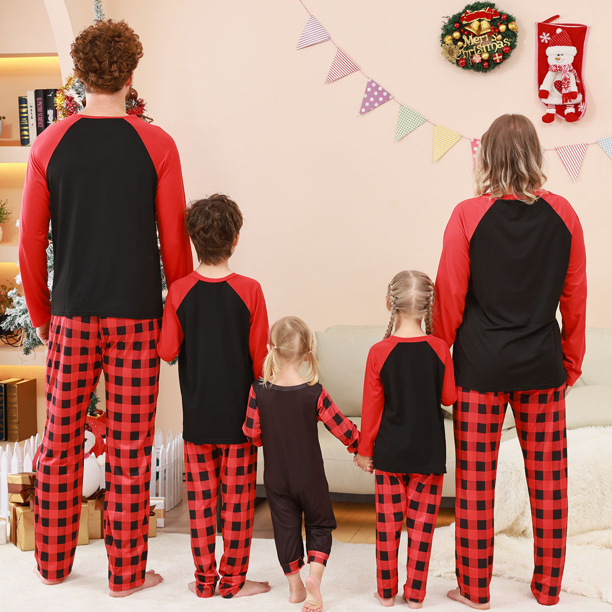 Matching Christmas Pajamas Naughty Santa Red Plaid Print Christmas Matching Pajamas CHP-86