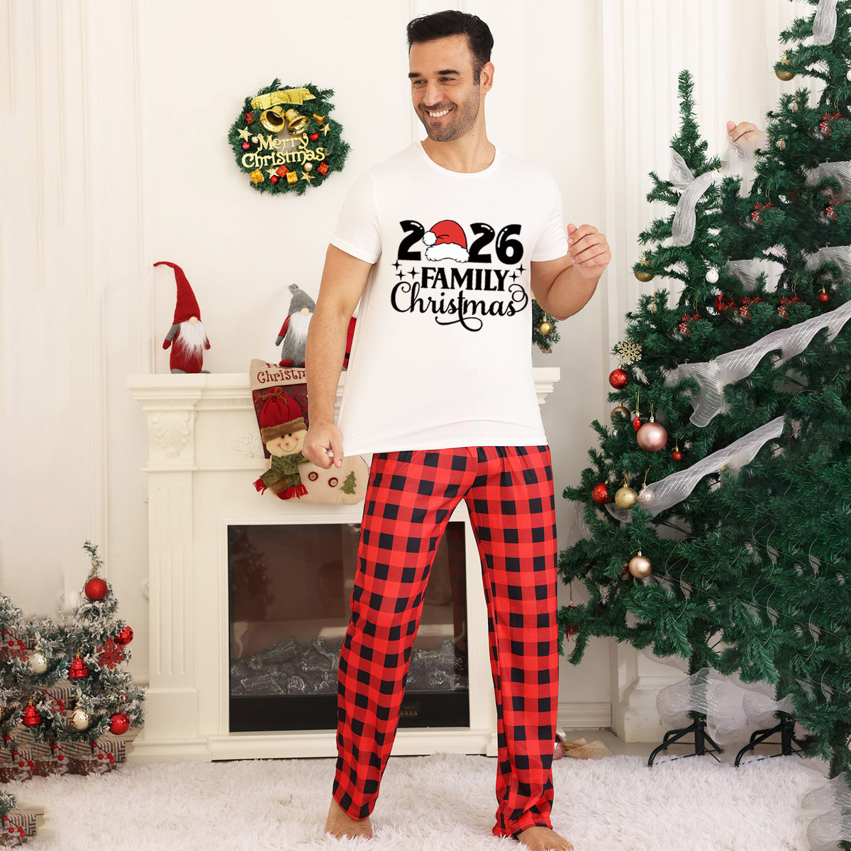 Christmas Sleepwear Santa Hat Script Lettering Family Christmas Pajamas CHP-23